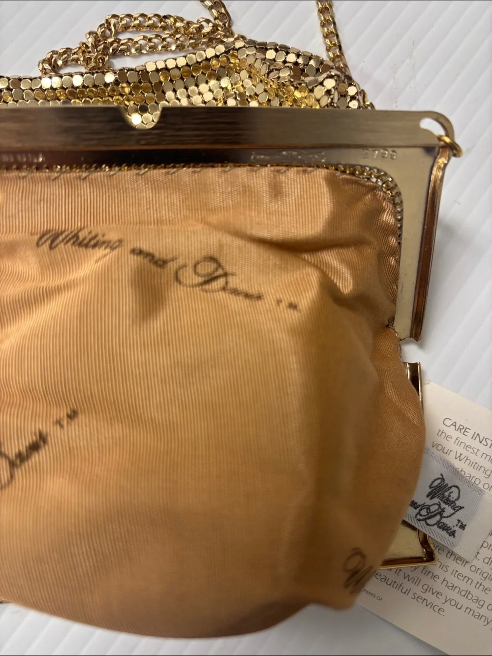 Whiting & Davis Gold Mesh Evening Wristlet with Chain